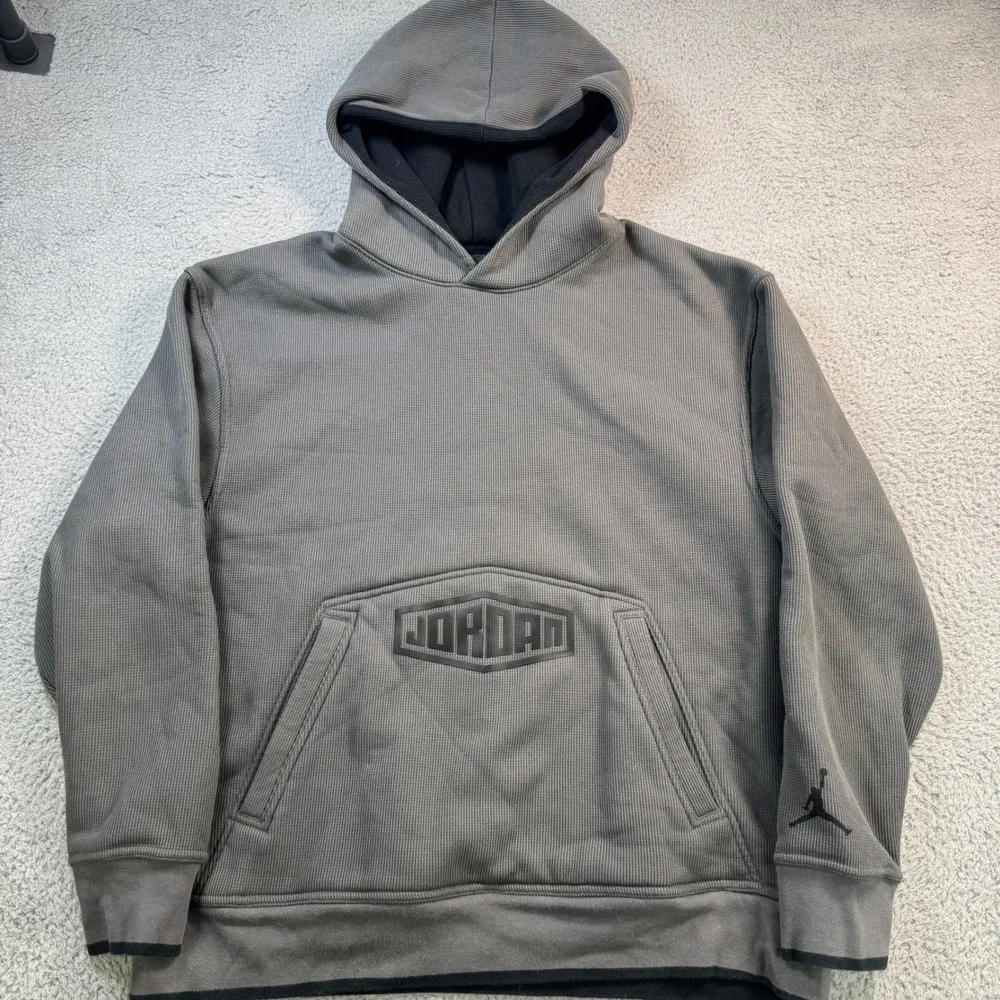 Jordan Mens Waffle Knit Pullover Hoodie Gray XL Jumpman Logo RN56323 10701